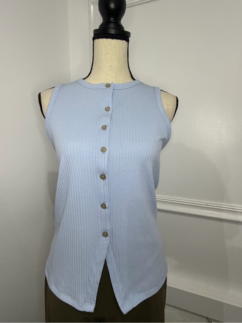 Old Navy Light Blue Ribbed Button Tank Top